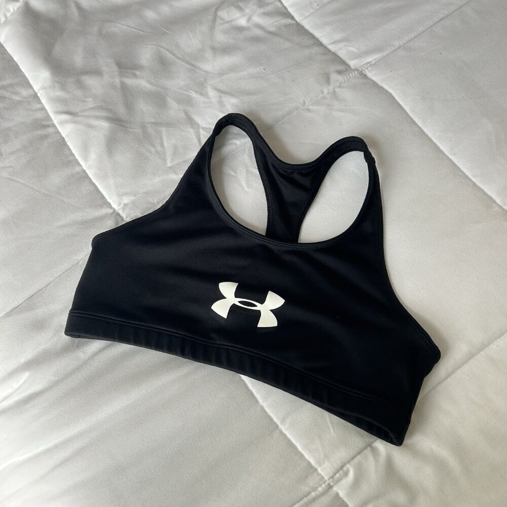 Under Armour Womens S/XS Scoop-Neck Racerback Fitted Sports Bra Black No Padding
